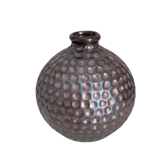 Metallic Bronze Ceramic Dimpled Bud Vase Small 4" Round Modern Home Decor  In go - Picture 1 of 7